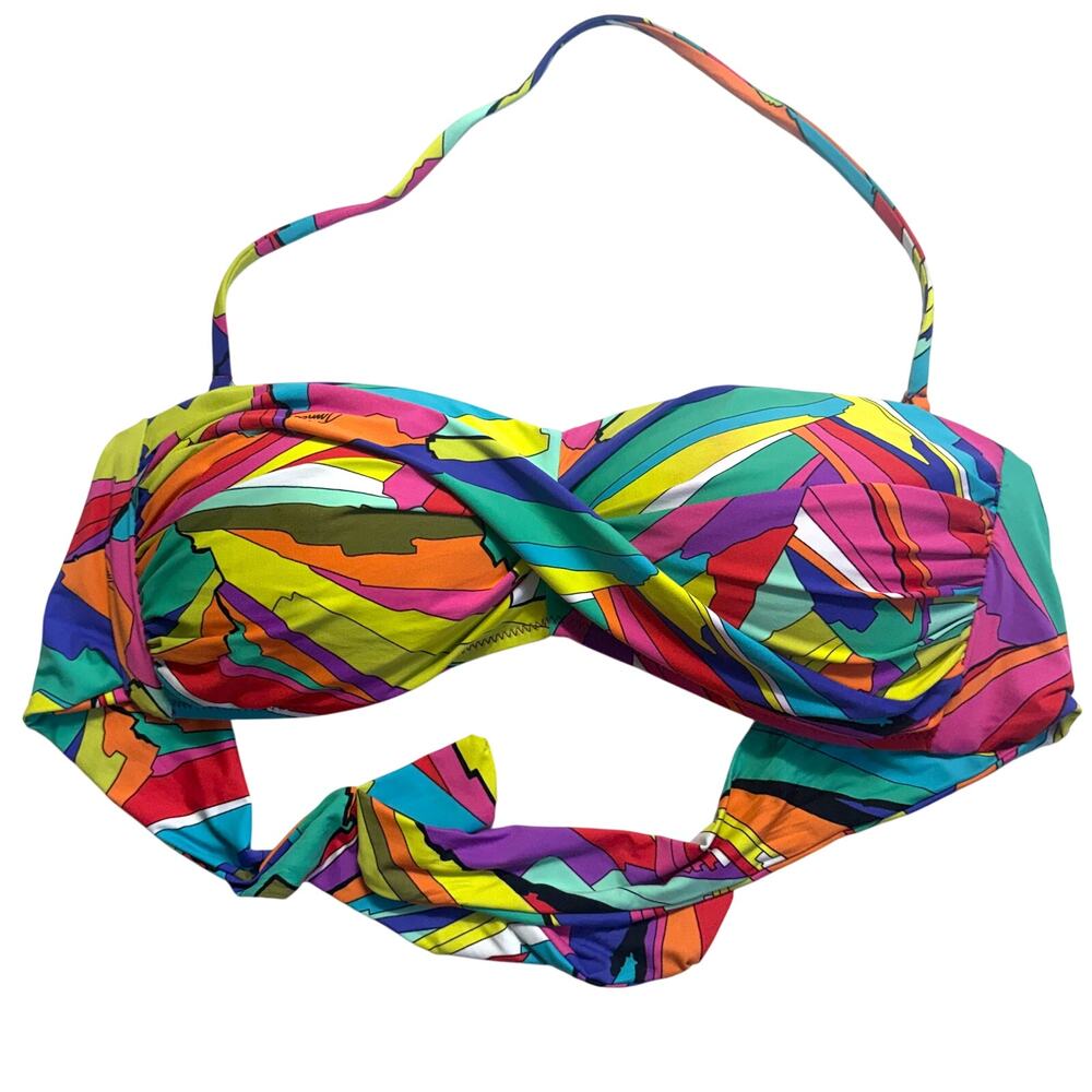 Trina Turk Bandeau Bikini Top Multicolor Abstract Print Halter Tie Swim Stretch
